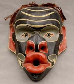 INDIGENOUS PACIFIC NORTHWEST COAST CEREMONIAL SUPERNATURAL BEING MASK, - Height: 12.5 inches.