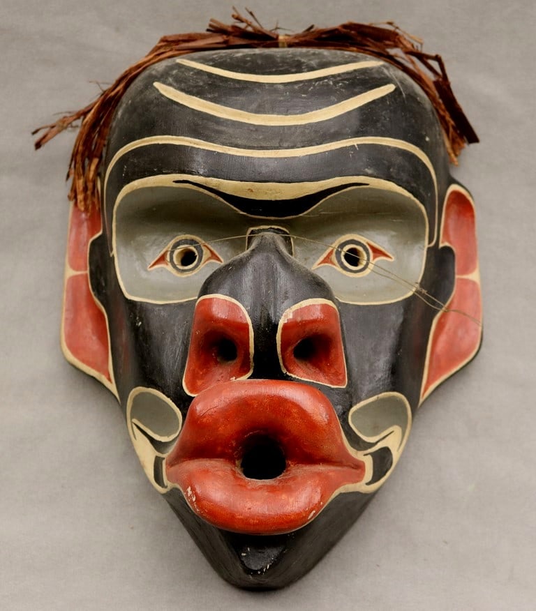 INDIGENOUS PACIFIC NORTHWEST COAST CEREMONIAL SUPERNATURAL BEING MASK, - Height: 12.5 inches. (1 of 20)