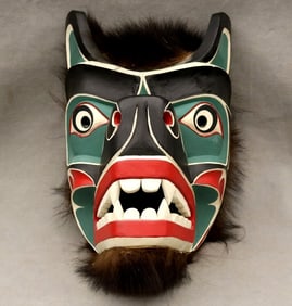 SIGNED TONY GULBRANDSEN PACIFIC NORTHWEST COAST INDIGENOUS CEREMONIAL MASK, - HEIGHT: 12.5 Inches.