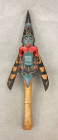 NORTHWEST COAST FIRST NATIONS CEREMONIAL RAVEN RATTLE, - Height: 13.5 inches.