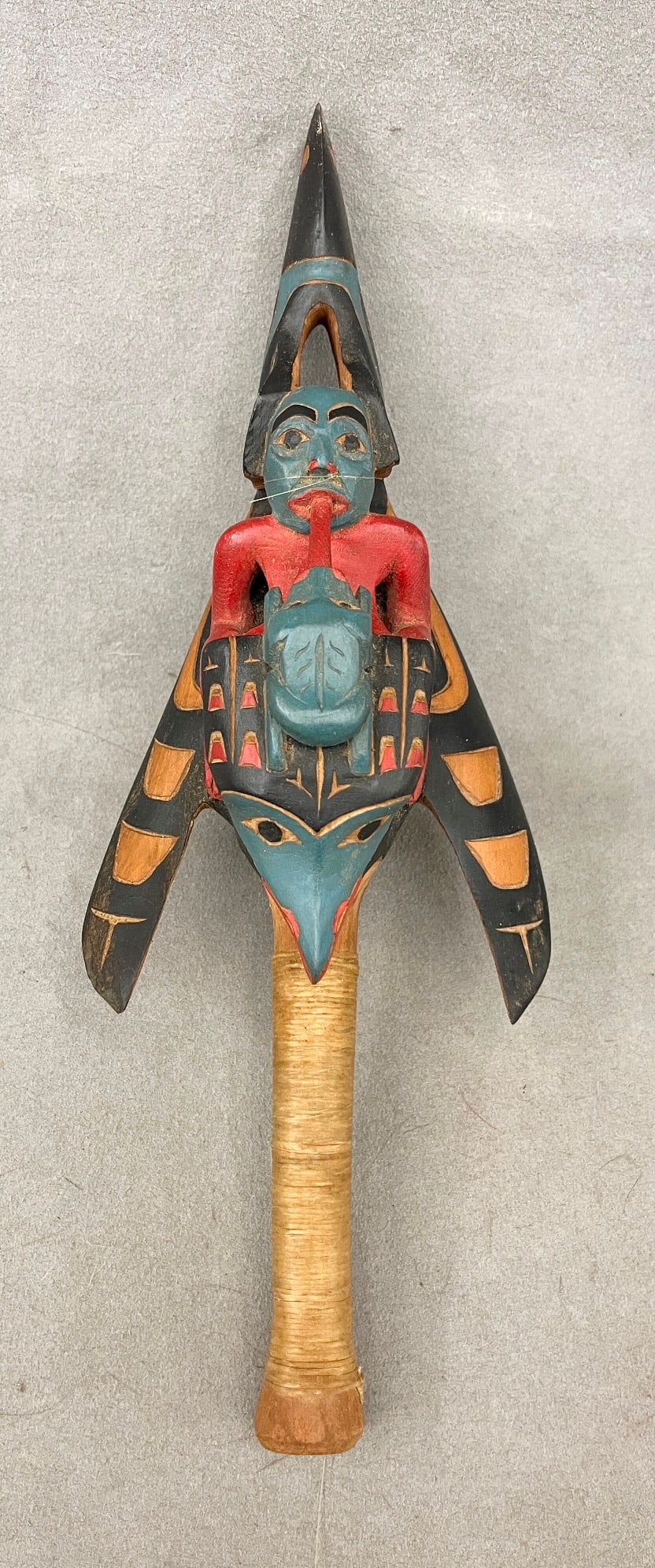NORTHWEST COAST FIRST NATIONS CEREMONIAL RAVEN RATTLE, - Height: 13.5 inches. (1 of 20)