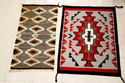 TWO ASSORTED NAVAJO GANADO OR KLAGETOH NATIVE AMERICAN HAND-WOVEN GEOMETRIC WOOL RUGS,