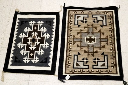 TWO NAVAJO STORM PATTERN RUGS,