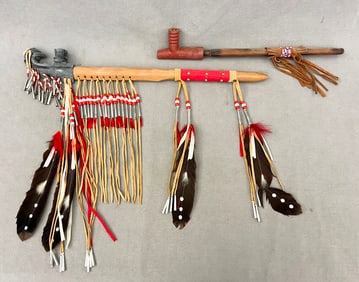 TWO ASSORTED NATIVE AMERICAN TOMAHAWK OR PEACE PIPE OR CALUMET,