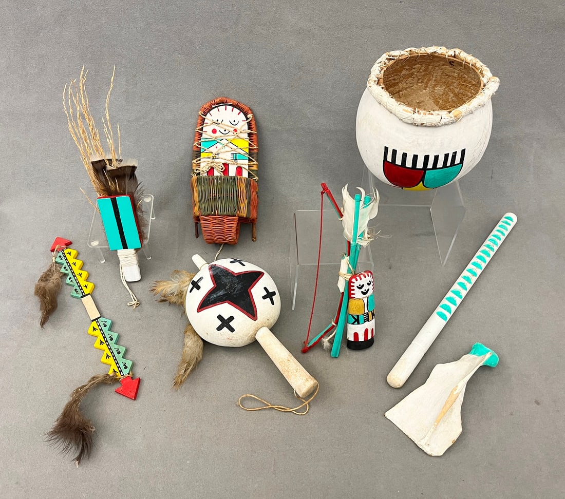 SEVEN ASSORTED HOPI PUEBLO TRADITIONAL AND CEREMONIAL OBJECTS, (1 of 20)
