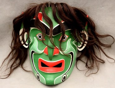 SIGNED BEAU DICK BUKWUS MASK, 1988 - Height: 11 inches.
