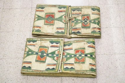 TWO PARFLECHES ASSOCIATED WITH THE PLAINS AND PLATEAU NATIVE AMERICAN TRIBES.