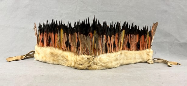 SOUTHEASTERN OR PRAIRIE/GREAT LAKES TRIBAL FUR AND FEATHER HEADDRESS OR TURBAN, - Length: (approx):