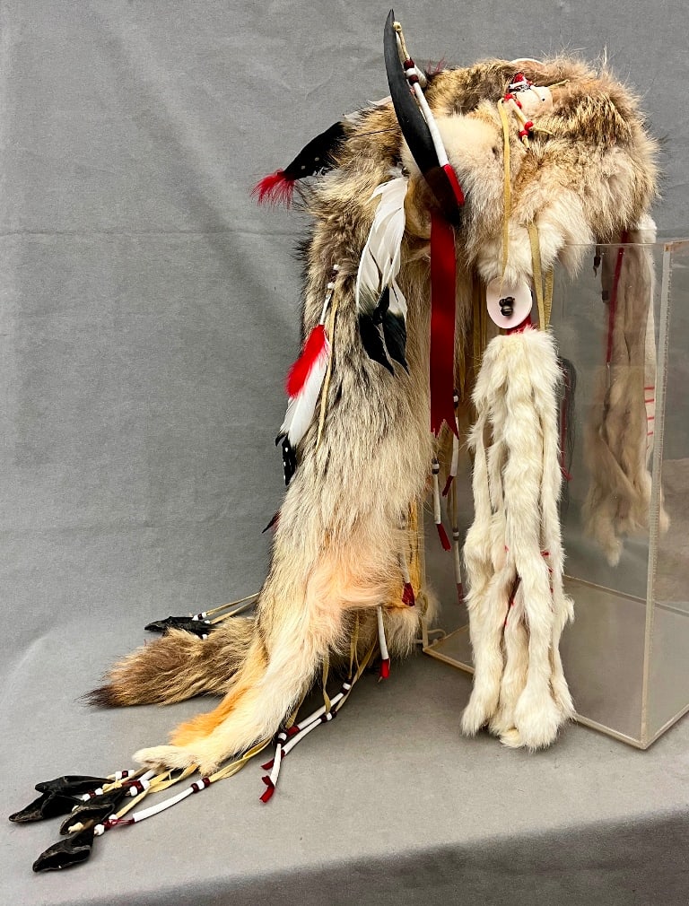 Medicine man bonnet, ceremonial headdress, possibly Coyote, Plains Indian: Medicine man bonnet, ceremonial headdress, possibly Coyote, Plains Indian