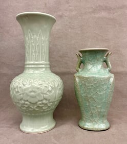 TWO CHINESE CELADON GLAZED VASES. - H: 12 in. (taller).