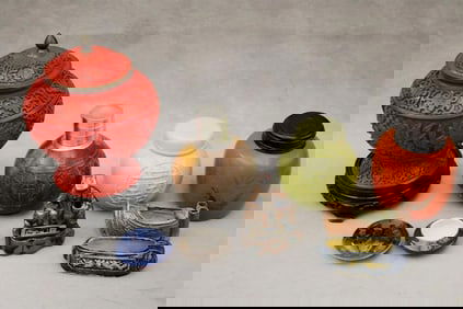 NINE CHINESE DECORATIVE AND FUNCTIONAL OBJECTS.