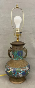 CHINESE CHAMPLEVE-ENAMEL TWO-HANDLE BALUSTER-FORM VASE MOUNTED AS TABLE LAMP. 19th century. - Vase