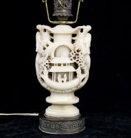 CHINESE CARVED WHITE HARDSTONE LAMP. - Height (excluding harp): 14.5 inches (24 inches including