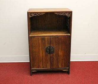 CHINESE TEAKWOOD TWO-DOOR CABINET, - H: 31 1/2 in.; W; 19 1/2 in.; D: 12 1/4 in.