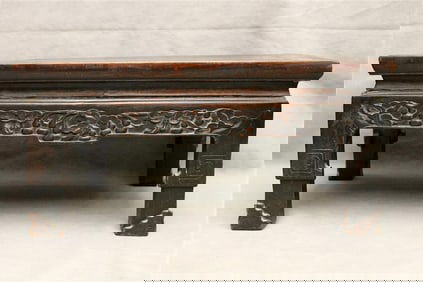 TWO CHINESE CARVED TEAKWOOD OR MAHOGANY RECTANGULAR-TOP STAND, 19th century.