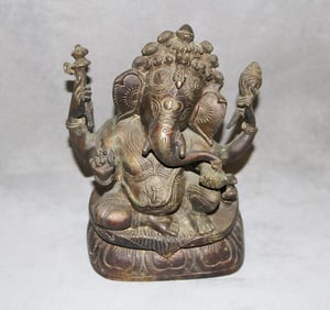 INDIAN HINDU BRONZE STATUE OF GANESHA (OR GANESH). - Height: 9 1/4 in.
