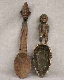 TANZANIAN CARVED WOODEN SPOONS, - Height: up to 16 inches.