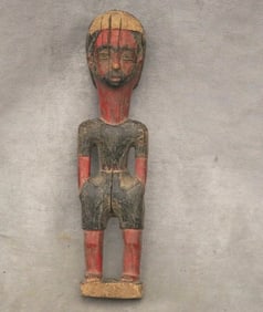 IVORY COAST BAULE PEOPLES WESTERN STYLE COLORFUL STATUETTE. - Height: 12 inches.