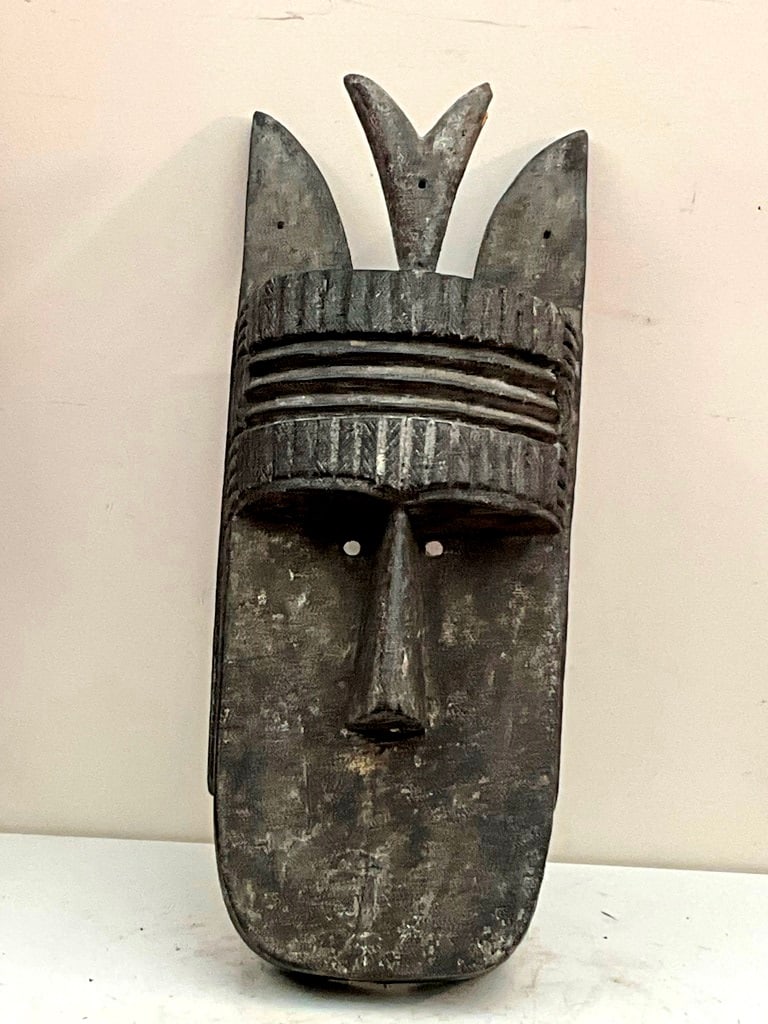 GUINEAN PORO SOCIETY TOMA ANGBAI MASK. - Height: 35 inches.: GUINEAN PORO SOCIETY TOMA ANGBAI MASK. Toma Angbai mask, traditionally used by the Toma people of Guinea and Liberia, are significant in the Poro society, a highly influential group that governs vari