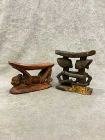 GHANIAN AND CONGOLESE FIGURAL HEADRESTS, - Height:.