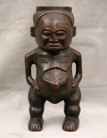 GHANIAN AKAN PALM WINE CUP AKWAABA FIGURE, - Height: 13 inches.