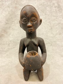 CONGOLESE LUBA FEMALE BOWL BEARER (MBOKO) STATUE, - Height:.