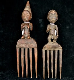 CONGOLESE LUBA FEMALE ANCESTOR COMBS, - Lenght: 13.5 inches (average).