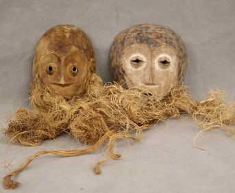 CONGOLESE LEGA BWAMI MASKS, - Height: approx. 6 inches (excluding raffia).