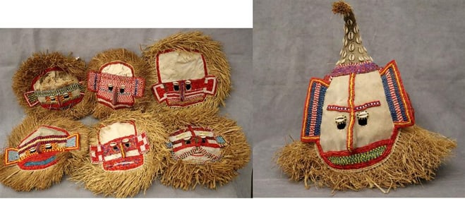 CONGOLESE KUBA PEOPLE TRIBAL MASKS AND HELMETS, Late 20th century. - Height (helmet): 18 inches.