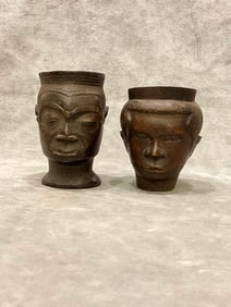 CONGOLESE CEREMONIAL MBWOONGNTEY LELE PEOPLE ANTHROPOMORPHIC WOODEN CUPS. - height: 5 inches.