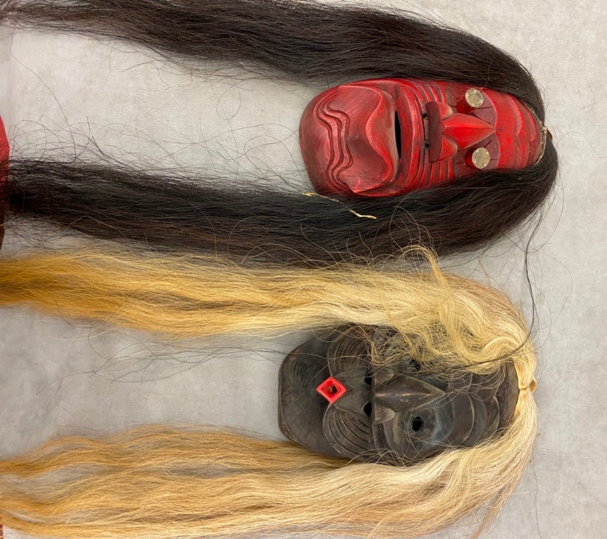 TWO NATIVE AMERICAN FALSE FACE SOCIETY IROQUOIS MEDICINE MASKS, - HEIGHT: (APPROX): 12 INCHES (1 of 20)