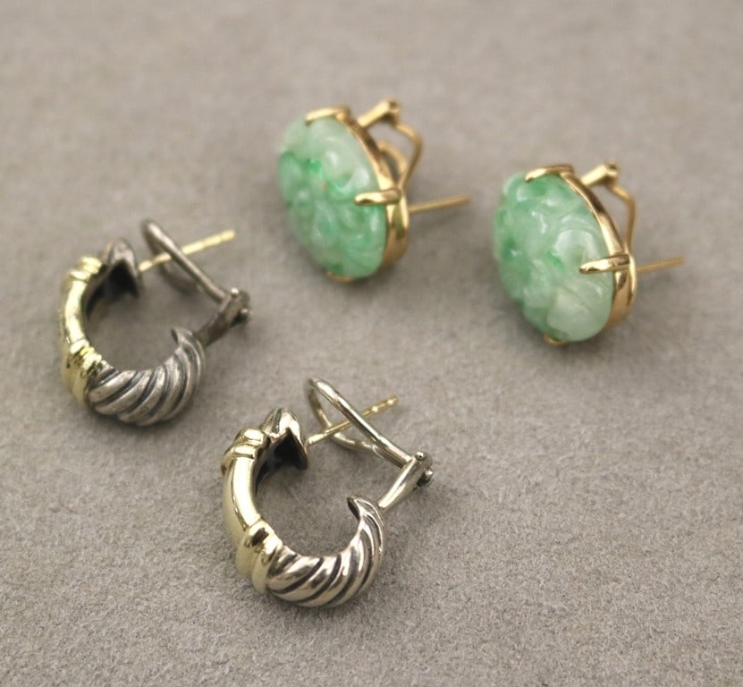 TWO PAIRS YELLOW GOLD-MOUNTED CLIP-POST EARRINGS. (1 of 15)