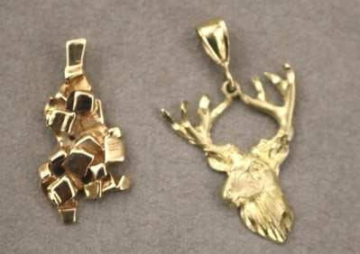 TWO YELLOW GOLD PENDANTS,