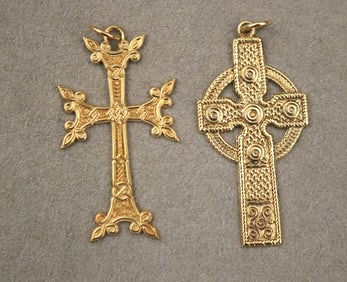 TWO 14K YELLOW GOLD CHRISTIAN CROSS PENDANTS