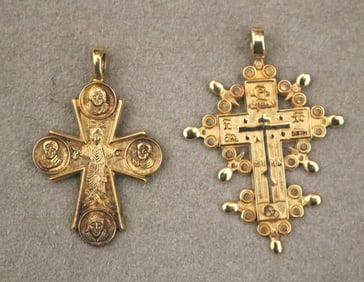TWO 14K YELLOW GOLD CHRISTIAN CROSS PENDANTS