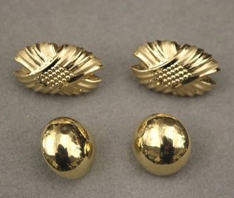 TWO PAIRS 14K BRIGHT-POLISHED YELLOW GOLD EARRINGS WITH CLIP-POST BACKS. - Largest, L: 17/16 in..