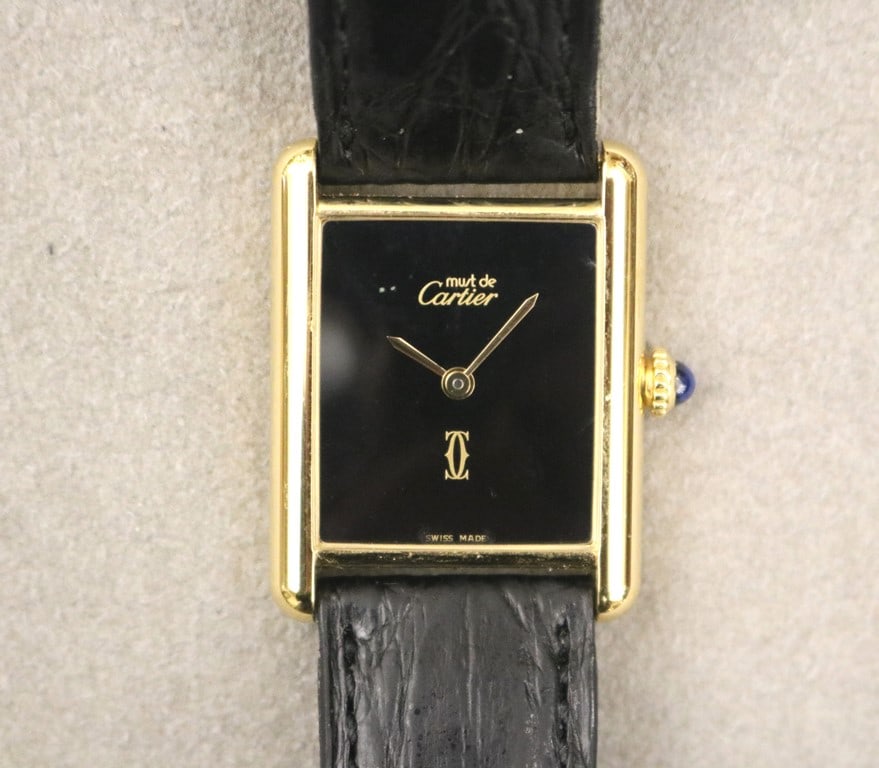 LADY'S CARTIER "MUST DE CARTIER" GOLD-PLATED STERLING SILVER TANK WRISTWATCH. (1 of 14)