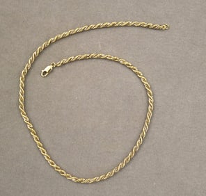 14K YELLOW AND WHITE GOLD FLEXIBLE ROPE CHOKER. - L: 19 1/2 in. W: 3/16 in.