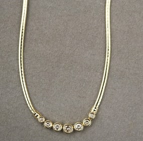ITALIAN 14K YELLOW GOLD AND DIAMOND CHOKER, Signed ZEI. - . L: 18 in.. Gross wt.: 10 dwt.