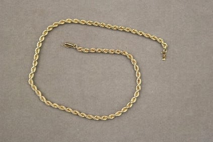 14K YELLOW GOLD FLEXIBLE ROPE CHOKER, - L: 18 in. W: 3/16 in. Wt. 1 oz. 5 dwt.