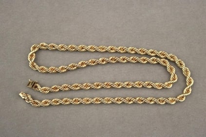 14K YELLOW GOLD FLEXIBLE ROPE CHAIN NECKLACE, - L: 31 in. W: 5/16 in. Wt. 1 oz. 15 dwt.