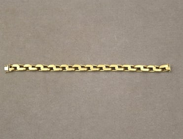 ITALIAN 18K BRIGHT-POLISHED YELLOW GOLD FLEXIBLE GEOMETRIC LINK BRACELET. - L: 8 in. W: 5/16 in. Wt.