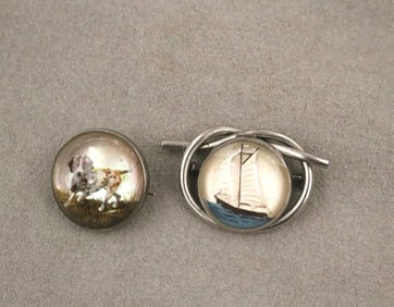 TWO 1940S CRYSTAL INTAGLIO PINS,