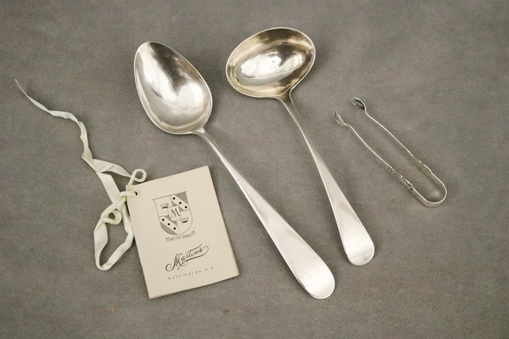THREE ITEMS SILVER FLATWARE, - Spoon, L: 8 1/4 in. Wt. 3.4 troy oz. (1 of 9)