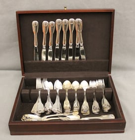 67-PIECE SERVICE REED & BARTON CO. "WINTERTHUR" PATTERN SILVER-PLATED FLATWARE.