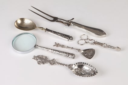 SIX ASSORTED ANTIQUE AND OTHER SILVER AND SILVER-PLATED TABLE ARTICLES,