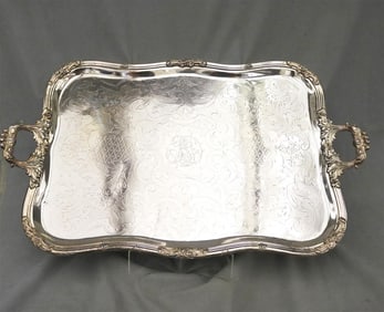 FRENCH HEAVY SILVER-PLATED SHAPED RECTANGULAR TWO-HANDLE SERVING TRAY. early 20th century. - Between