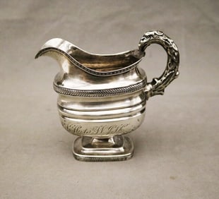 AMERICAN EMPIRE COIN SILVER CREAMER, Made by Farnum & Ward, Boston, MA. - H: 5 1/2 in. Wt. 8.8 troy