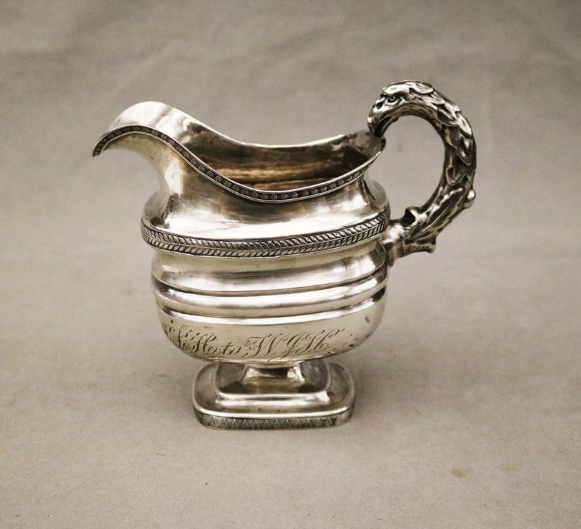 AMERICAN EMPIRE COIN SILVER CREAMER, Made by Farnum & Ward, Boston, MA. - H: 5 1/2 in. Wt. 8.8 troy (1 of 11)