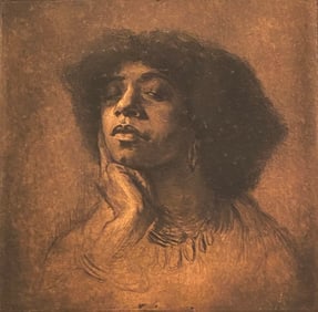 EDGAR CHAHINE (French, 1874-1937). Femme en buste: Portrait d'Aicha, circa 1903, Drypoint on paper.